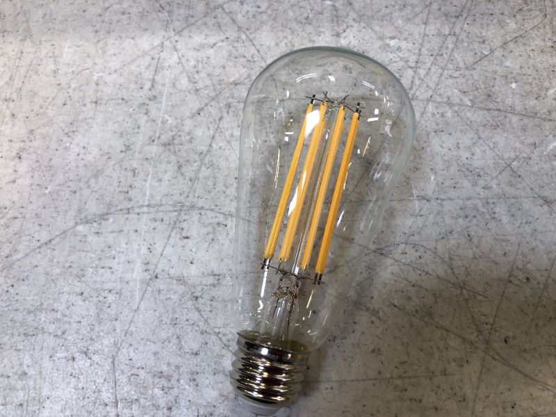 Photo 2 of 100-Watt Equivalent ST19 Dimmable Straight Filament Clear Glass Vintage Edison LED Light Bulb, Bright White
