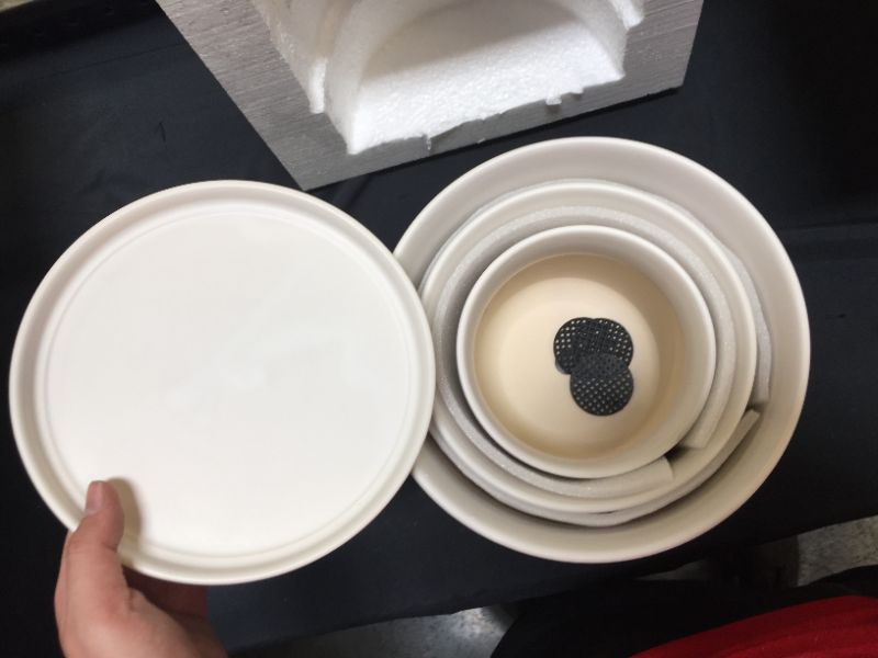Photo 1 of Buyaround Plant Pots, Ceramic Planters Indoor, Modern White Flower Pots with Drainage Hole and Saucer, Set of 3 (5.9 + 7.6 + 9.2 Inch)
