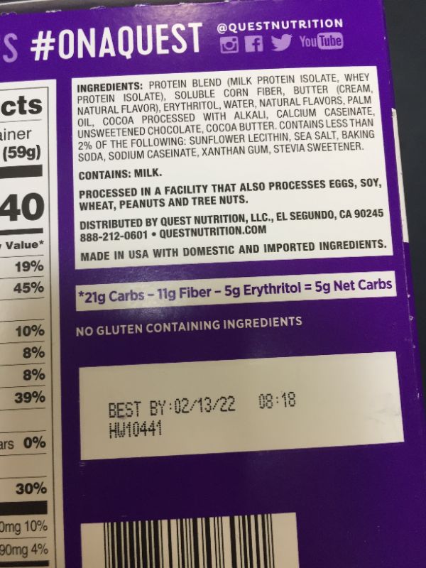 Photo 3 of 2 BOXES Quest Nutrition Double Chocolate Chip Protein Cookie, High Protein, Low Carb, 12 Count BEST BY 2/13/22