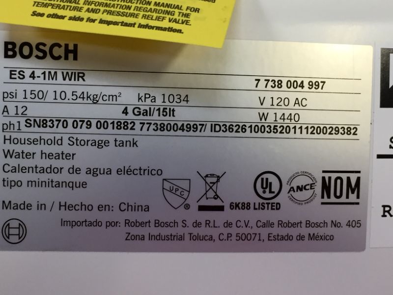 Photo 7 of Bosch Electric Mini-Tank Water Heater Tronic 3000 T 4-Gallon (ES4) - Eliminate Time for Hot Water - Shelf, Wall or Floor Mounted
