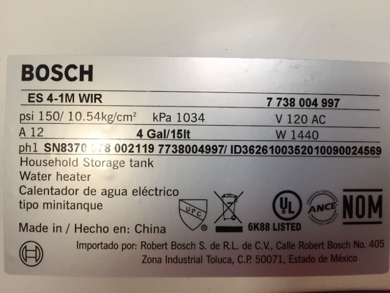 Photo 7 of Bosch Electric Mini-Tank Water Heater Tronic 3000 T 4-Gallon - Eliminate Time for Hot Water - Shelf, Wall or Floor Mounted

