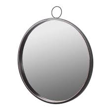 Photo 1 of 19 in. x 23 in. Decorative Round Metal and Wood Black Wall Mirror
