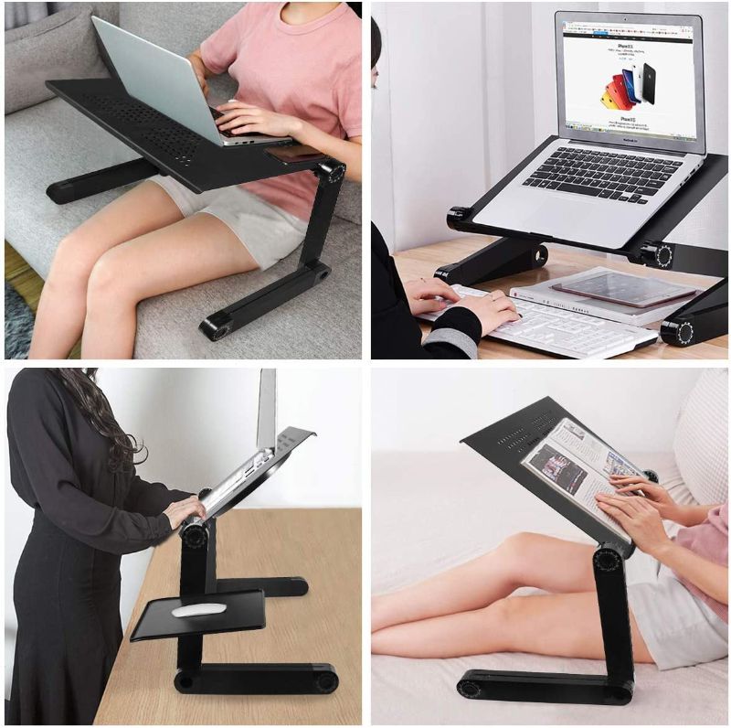 Photo 1 of Adjustable Laptop Stand, Laptop Table for Bed/Recliner/Sofa- Birthday Gifts for Women, Man, Mom, Dad, Student, Friend- Couch Lap Top Desk, with Large Cooling Fan & Mouse Pad--missing charger 
