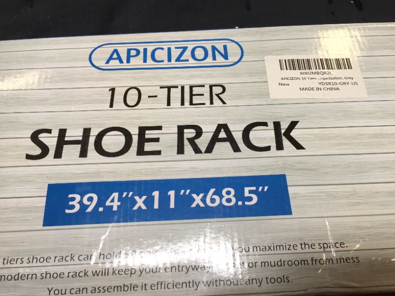 Photo 1 of APICIZON 10 Tiers Shoe Rack, Shoes Rack Organizer for 50 Pairs, Non-Woven Fabric Shoe Storage Shelf Tower for Closet / Entryway / Garage, Grey
