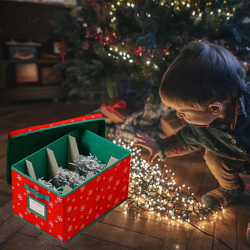 Photo 1 of Christmas Light Storage Box with 3 Cardboard Wraps[1-pack] Xmas Holiday Light Bulbs Storage Containers Christmas Light Storage Organizers Bins (Red)

