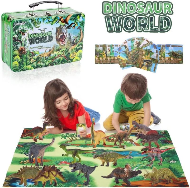Photo 1 of Dinosaur Toys for Boys & Girls with Metal Storage Box and Activity Playmat, 14 Large 7 Inch Educational Realistic Dinosaur Set, Gifts for Kids Age 3 4 5 6 7 8
