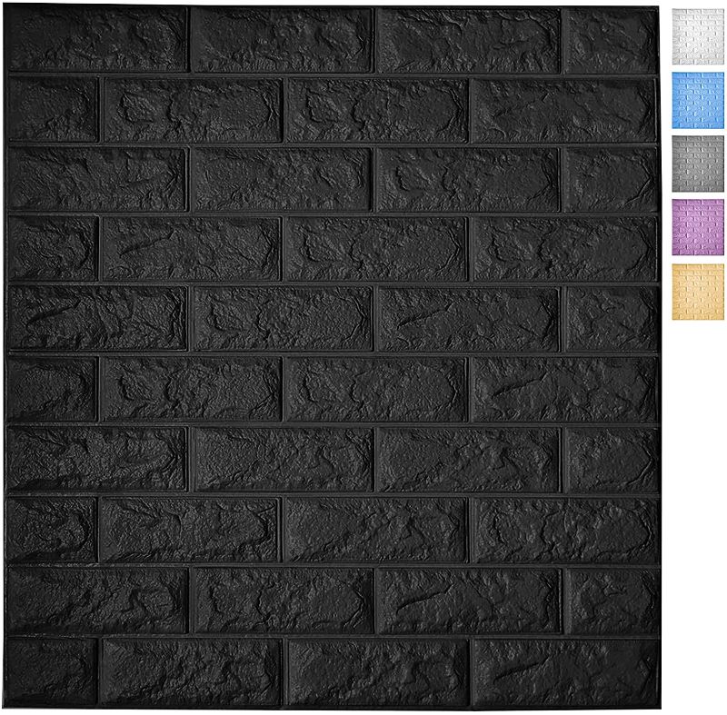 Photo 1 of Art3d 11-Pack 64 Sq. Ft Peel and Stick 3D Wall Panels for Interior Wall Decor, Self-Adhesive Foam Brick Wallpaper in Black
