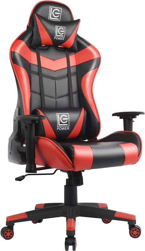 Photo 1 of LC POWER Gaming Chair with Armrest Pads,Ergonomic Racing Style Computer Desk Chair Office Chair Lumbar Support with Backrest and Seat Height Adjustment for Women,Men(Red) LC POWER
