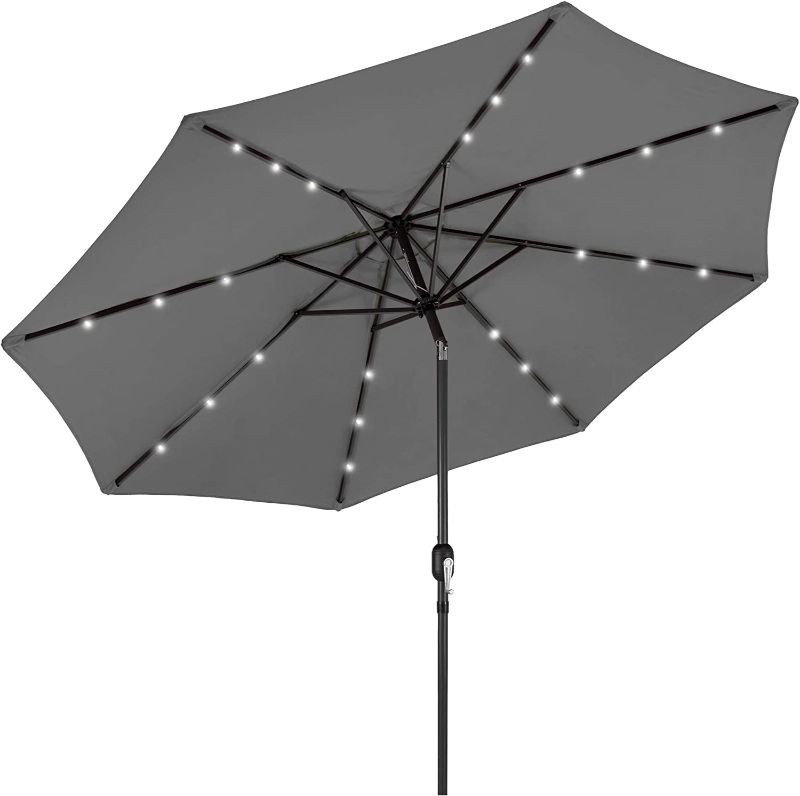 Photo 1 of Best Choice Products 10ft Solar Powered Aluminum Polyester LED Lighted Patio Umbrella w/Tilt Adjustment and UV-Resistant Fabric, Gray
