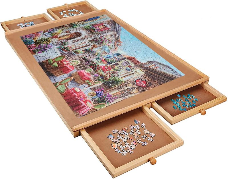 Photo 1 of Wooden Puzzle Table, 29” x 21” Wooden Jigsaw Puzzle Table, Puzzle Storage System with 4 Sliding Drawers, Smooth Fiberboard Work Surface for Teens and Adults (1000 Pieces)
