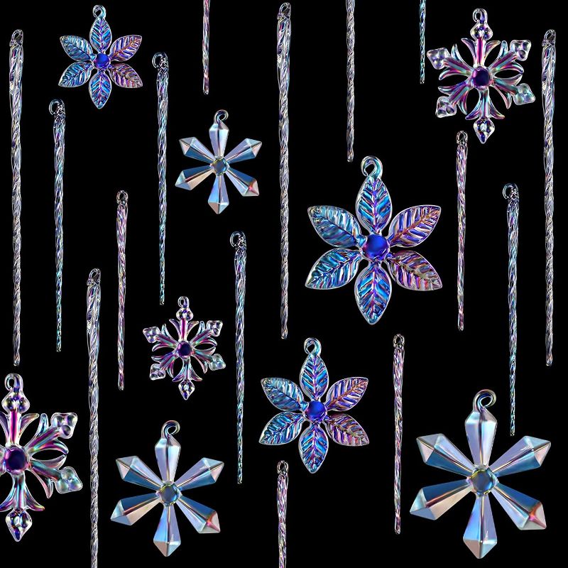 Photo 1 of 48 Pieces Icicles Christmas Snowflake Icicles Hanging Twist Icicle Ornaments Christmas Tree Icicle Drop Decor for Christmas Outdoor Indoor Party Embellishments (Iridescent)
