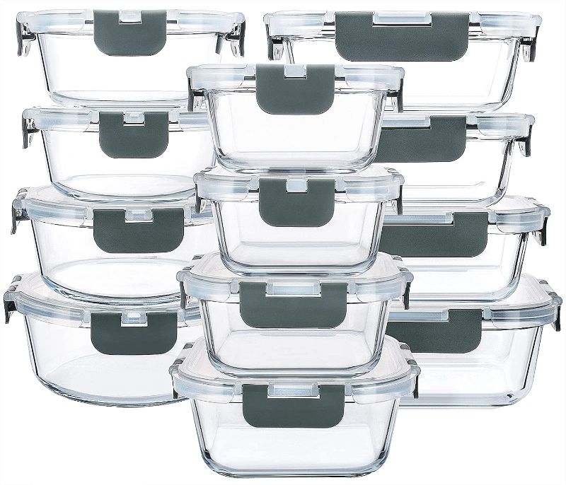 Photo 1 of 24-Piece Glass Food Storage Containers with Upgraded Snap Locking Lids,Glass Meal Prep Containers Set - Airtight Lunch Containers, Microwave, Oven, Freezer and Dishwasher
