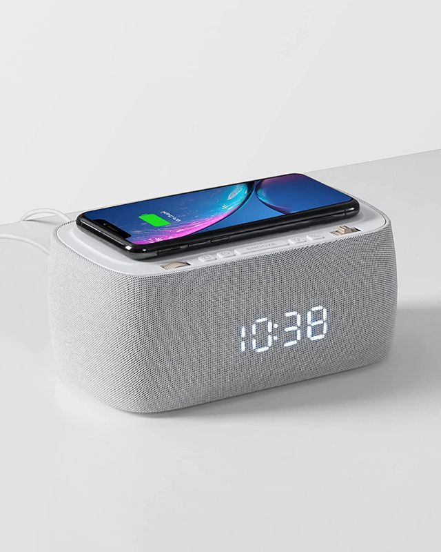 Photo 1 of EZVALO Alarm Clock with Wireless Charger,Multifunctional Digital Clock Radio with Speaker,Dimmable LED Display with 9V&2A Fast Charging Port,Night Light for Bedroom
