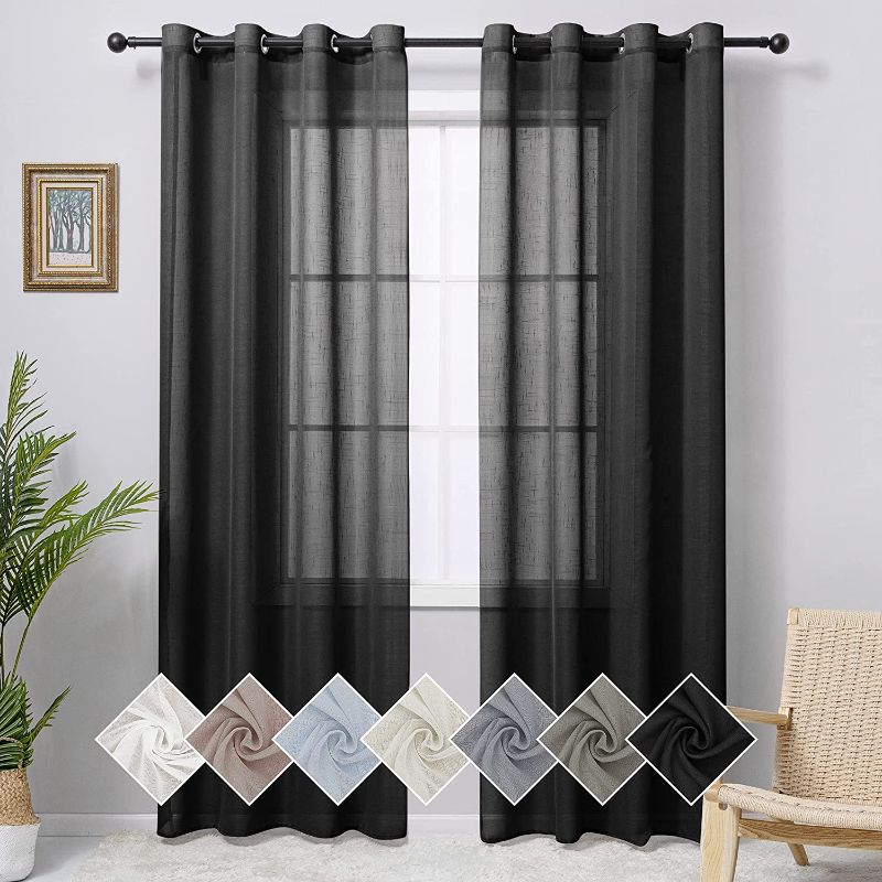 Photo 1 of YURIHOME Linen Sheer Curtains for Bedroom, 63 Inch Grommet Light Filtering Textured Privacy Sheer Drapes for Living Room, 2 Panels (52 x 63 Inch, Black)
