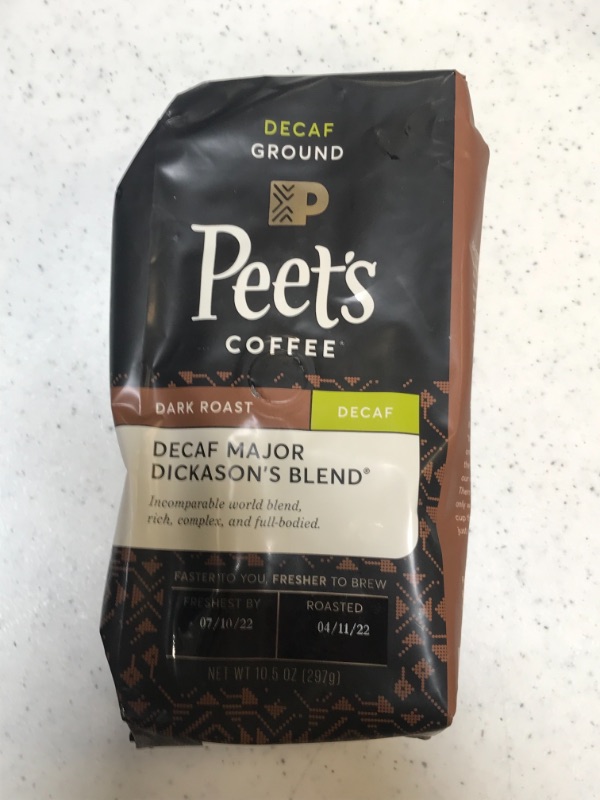 Photo 2 of (2 Pack) Peet's Coffee Decaf Major Dickason's Blend Dark Roast Ground Coffee, 10.5 Oz
bb 04 11 22 