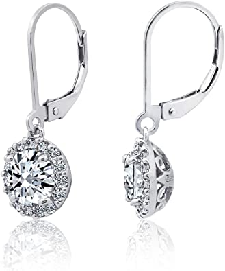 Photo 1 of Amazon Collection Sterling Silver Platinum Plated Infinite Elements Cubic Zirconia Halo Leverback Drop Earrings
