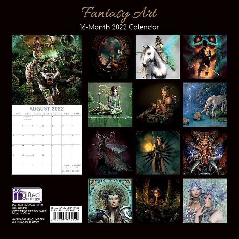 Photo 1 of (7)2022 Square Wall Calendar - Fantasy Art, 12 x 12 Inch Monthly View, 16-Month, Arts & Antiques Theme, Includes 180 Reminder Stickers