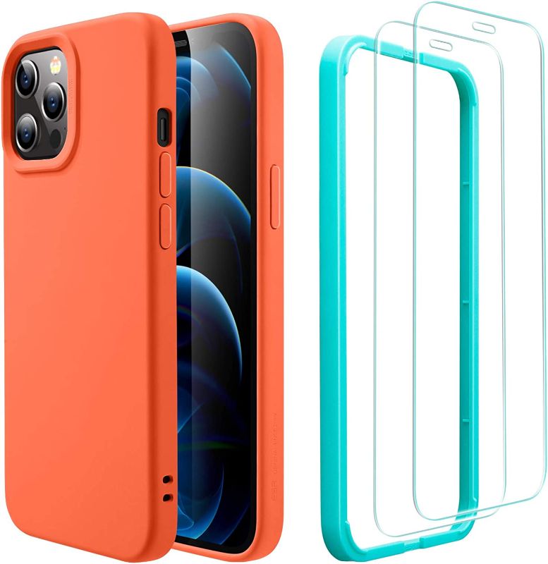 Photo 1 of ESR Cloud Series Case with Screen Protectors Compatible with iPhone 12 Pro Max Case, Liquid Silicone Case (2020) [2 Glass Screen Protectors] [Comfortable Grip], 6.7", Coral