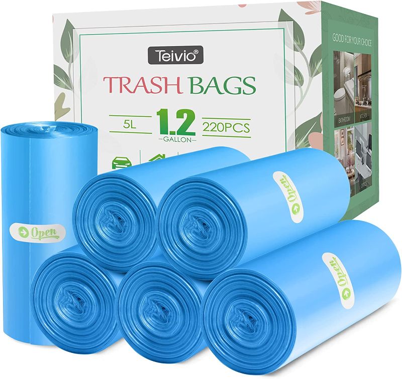 Photo 1 of 220 Counts Strong Trash Bags Garbage Bags by Teivio, Bin Liners, for home office kitchen, (Blue, 1.2 Gallon)