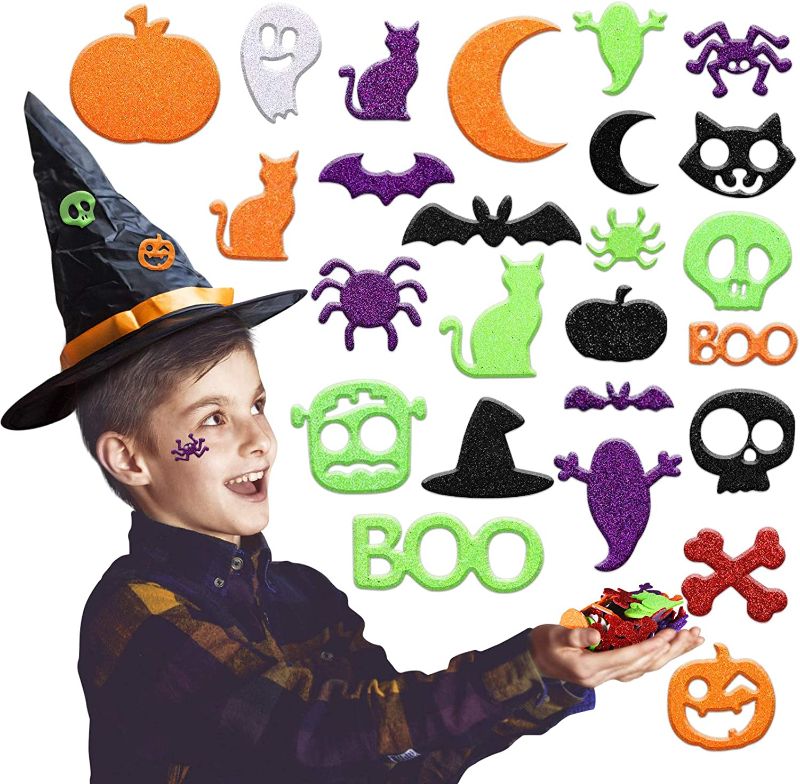 Photo 1 of 500PCS Glitter Halloween Foam Craft Stickers, Self Adhesive Pumpkin Shape 3D Stickers for Pumpkin Decor, Trick or Treat Bags, Cards, Scrapbook, Kids Craft Projects
