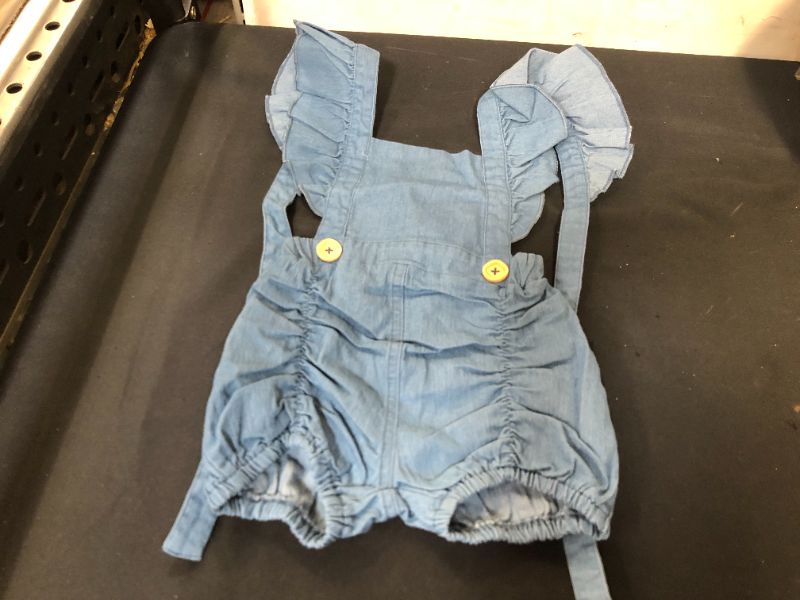 Photo 2 of Calsunbaby Infant Baby Girls One Piece Short Sleeve Ripped Demin Jeans Ruffle Romper Sunsuit Outfits Jumpsuit size 12-18 months
