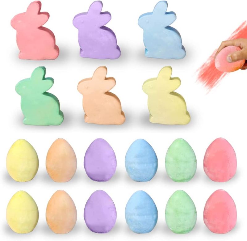 Photo 1 of 18 Pieces Easter Sidewalk Chalk Set with Easter Colorful Eggs and Rabbits Sidewalk Chalk Bulk for Kids Easter Basket Stuffers Gifts
