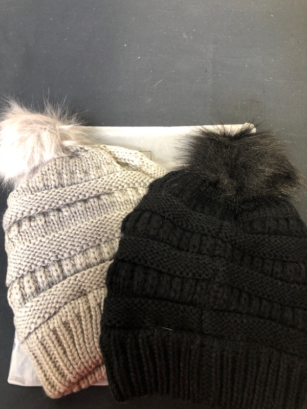 Photo 1 of 2 Pack Toddler Kids Winter Warm Fleece Lined Beanie Hats for Boys and Girls Crochet Hairball Knit Cap (1-6 Years)
