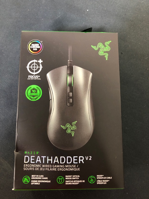 Photo 2 of Razer DeathAdder V2 Gaming Mouse: 20K DPI Optical Sensor - Fastest Gaming Mouse Switch - Chroma RGB Lighting - 8 Programmable Buttons - Rubberized Side Grips - Classic Black
