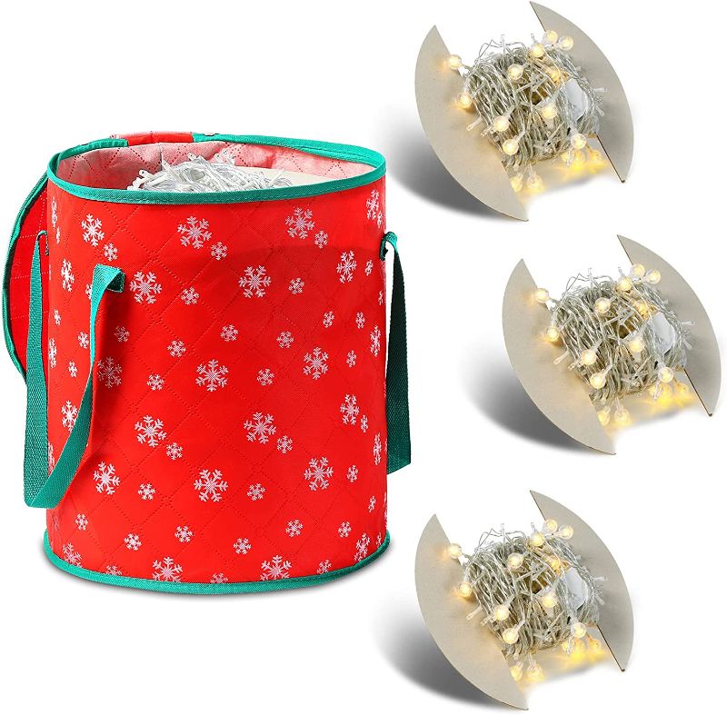 Photo 1 of Christmas Lights Storage Bag Containers, Large Light Bulb Storage Bag Holiday Lights Storage Reels with Zipppered Closure, Red
