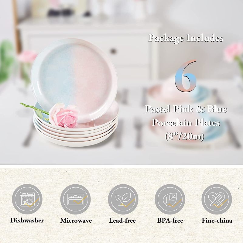 Photo 2 of ?NEW ARRIVAL?DUJUST Pastel Pink & Blue Porcelain Dinner Plates of 6, 10 inch, Easter/Spring Feel, Easy to Clean, Great Durability for Salad/Pasta/Steak/Cake, Chip Resistant, Lead-Free & BPA-Free
