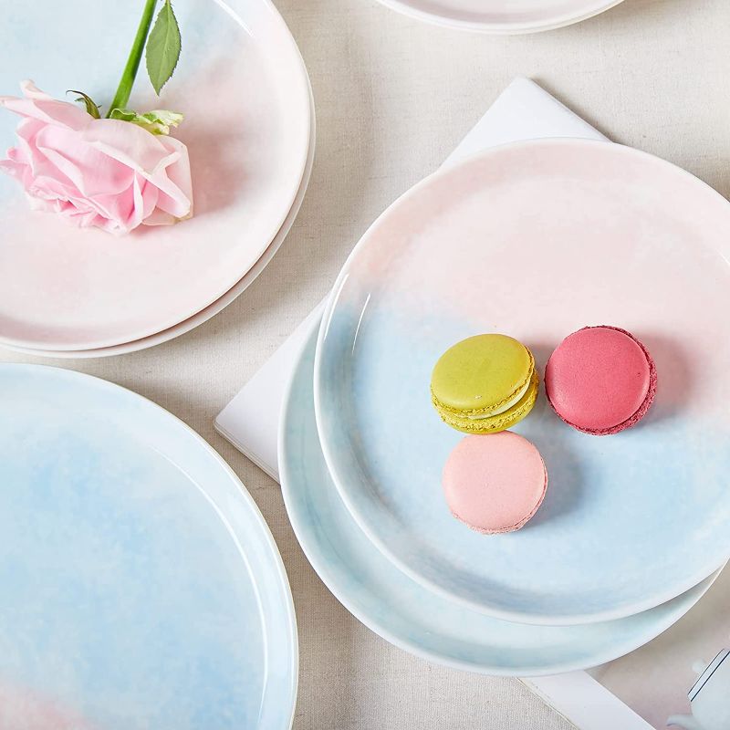 Photo 1 of ?NEW ARRIVAL?DUJUST Pastel Pink & Blue Porcelain Dinner Plates of 6, 10 inch, Easter/Spring Feel, Easy to Clean, Great Durability for Salad/Pasta/Steak/Cake, Chip Resistant, Lead-Free & BPA-Free
