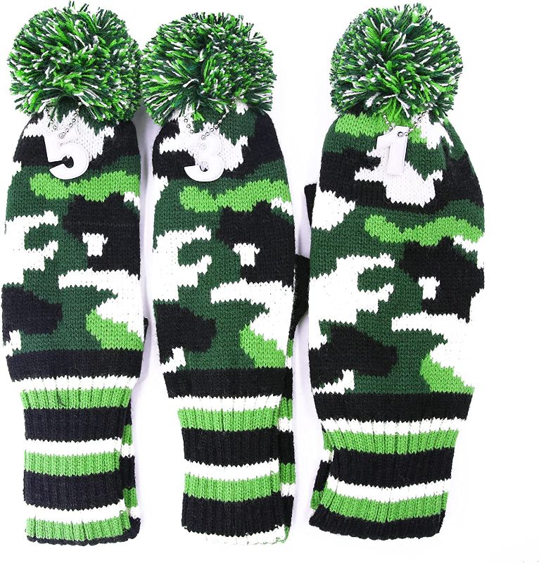 Photo 1 of KYTAI Knit Golf Headcover Set of 3 Pom Pom Head Covers for Driver Fairway Wood Hybrid with Number Tags
