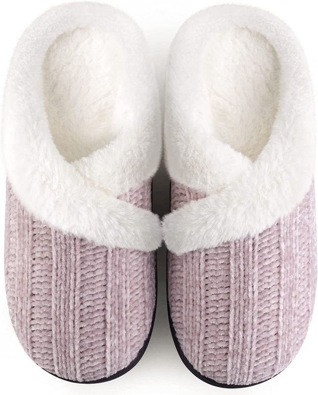 Photo 1 of Slippers for Women Fuzzy House Slip on Indoor Outdoor Bedroom Furry Fleece Lined Ladies Comfy Memory Foam Female Home Shoes Anti-Skid Rubber Hard Sole SIZE 11/12
