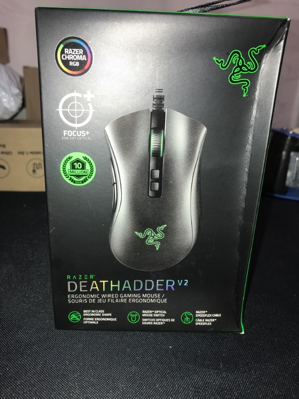 Photo 2 of Razer DeathAdder V2 Gaming Mouse: 20K DPI Optical Sensor - Fastest Gaming Mouse Switch - Chroma RGB Lighting - 8 Programmable Buttons - Rubberized Side Grips - Classic Black
