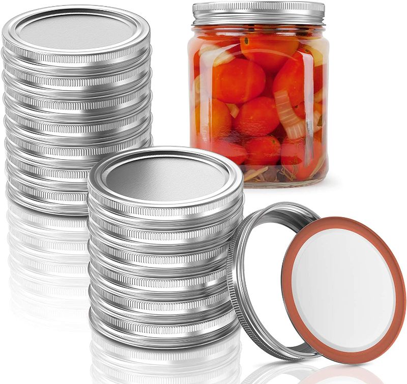 Photo 1 of 24 Pcs Regular Mouth Canning Lids and Bands,Lids for Mason Jar Canning Lids, Reusable Split-Type Lids Leak Proof and Silver Secure Canning Jar Caps (2.75in Lids)
