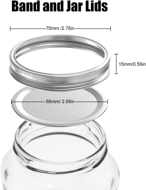 Photo 3 of 24 Pcs Regular Mouth Canning Lids and Bands,Lids for Mason Jar Canning Lids, Reusable Split-Type Lids Leak Proof and Silver Secure Canning Jar Caps (2.75in Lids)
