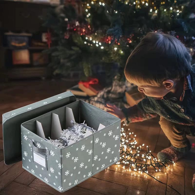 Photo 1 of Christmas Light Storage Box with 3 Cardboard Wraps[1-pack] Xmas Holiday Light Bulbs Storage Containers Christmas Light Storage Organizers Bins (Gray)
