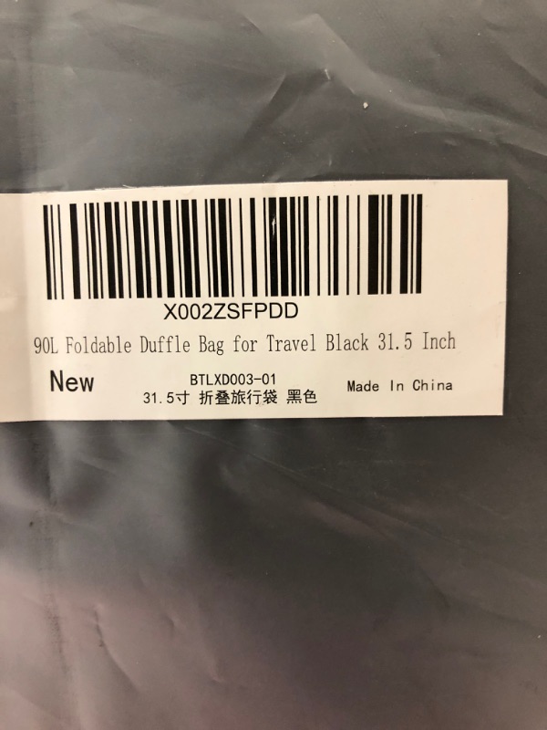 Photo 1 of Foldable Duffel Bag 31.5" / 90L Lightweight with Water Rresistant for Travel (black)
