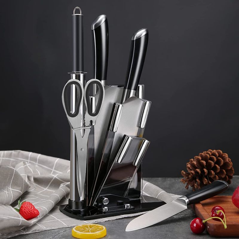 Photo 1 of BAERFO Kitchen Knife Block Sets for Stainless Steel (6pcs Kitchen Knife Set with Stand )with Sturdy Knife,Santoku Chef Knife,Utility Knife and Knife Sharpener,Kitchen Scissor that Chef Knives Set
