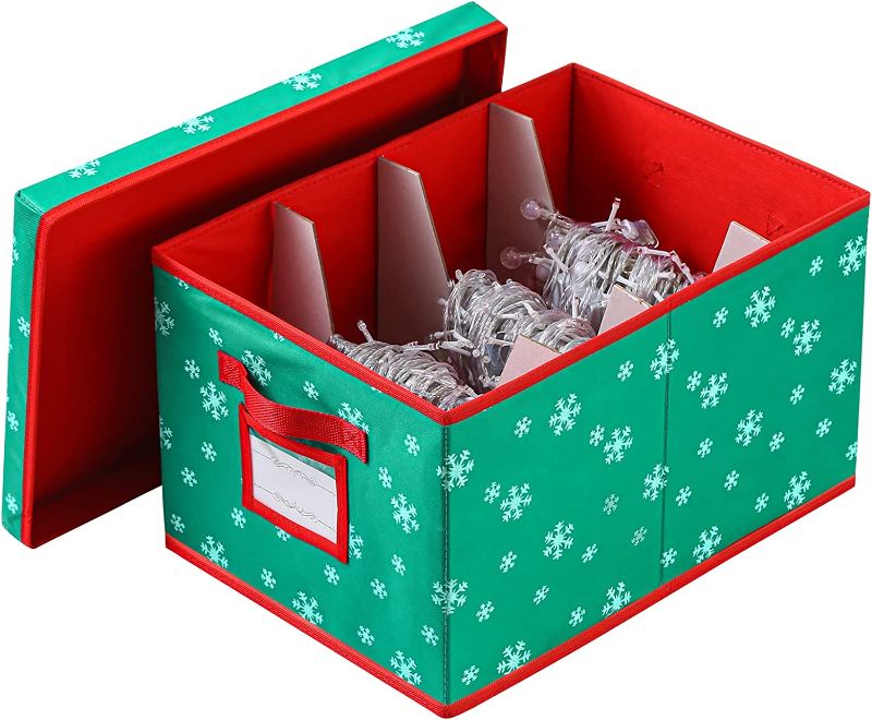 Photo 1 of Christmas Light Storage Box with 3 Cardboard Wraps[1-pack] Xmas Holiday Light Bulbs Storage Containers Christmas Light Storage Organizers (Green)
