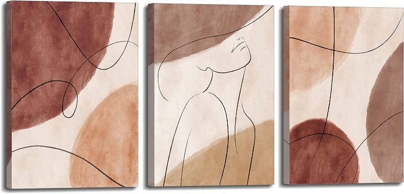 Photo 1 of ArtbyHannah 3 Panels 12x16 inch Framed Canvas Minimalist Line Art Boho Prints Wall Art Decor, Ready to Hang
