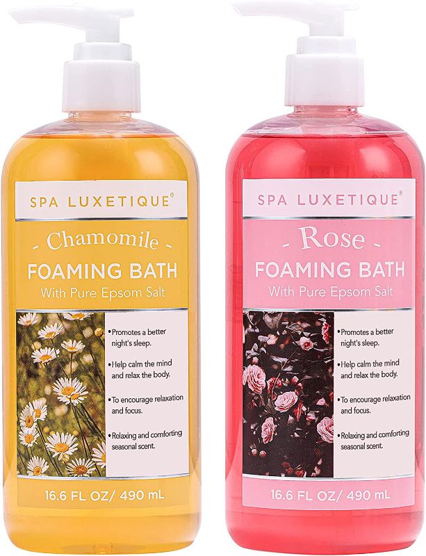 Photo 1 of Bubble Bath, Spa Luxetique Foaming Bath for Women with Pure Epsom Salt, Bath Sets Rose and Chamomile Scent, Moisturizing and Relaxing Spa Gifts for Women, 33.2 Oz (2 pcs)