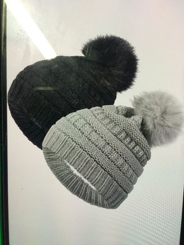 Photo 1 of 2 PCK TODDLER KIDS WINTER FLEECE LINED BEANIE (1-6 YRS OLD) BLACK/GREY