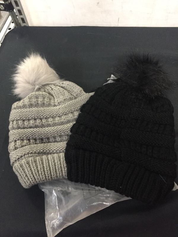 Photo 2 of 2 PCK TODDLER KIDS WINTER FLEECE LINED BEANIE (1-6 YRS OLD) BLACK/GREY