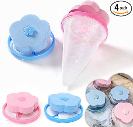 Photo 1 of 4 Pieces Reusable Washing Machine Lint Catcher, Pet Hair Lint Mesh Remover, Floating Lint Mesh Bag, Washer Lint Traps, Hair Filter Net Pouch Washer Hair Catcher for Household Tool(Pink & Blue)
