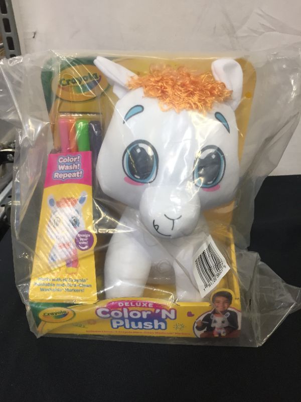 Photo 2 of Crayola Deluxe Color ‘N Plush Llama, 10” Stuffed Animal - Draw, Wash, Reuse – with 2 Ultra-Clean Washable Fine Line Markers, 1 Ultra-Clean Washable Broad Line Marker, 1 Washable Stamp Marker
