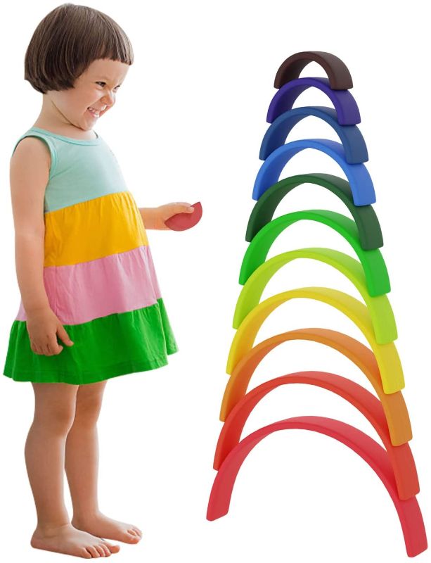 Photo 1 of WOOD CITY Rainbow Stacking Toy, 12-Piece Double Natural Wooden Rainbow Stacker, Montessori Rainbow Wood Toys for Toddlers, Extra Large Stackable Wooden Toy for Kids 2 3 4 5 Years Old
