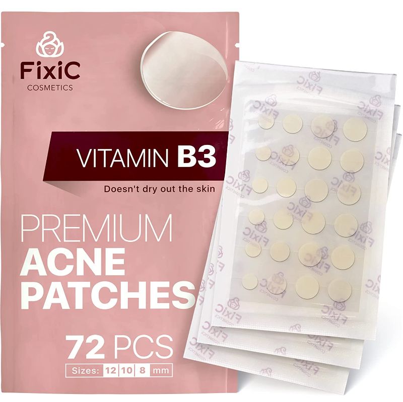 Photo 1 of Hydrocolloid Acne Patches 72 PCS Fixic Cosmetics - Vitamin B3 Pimple Patches 3 SIZES - Acne Spot Treatment - Effective Pimple Patch - Invisible Pimple Popper - Cruelty & Parabens Free Zit Patch!  --bb 2023