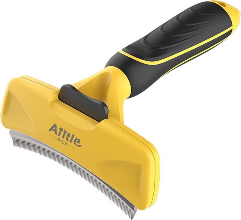 Photo 1 of Aiitle Pet Deshedding Tool, Grooming Brush for Cats and Small Dogs, Removes Loose Hair and Bouts, Reduces Shedding by up to 95% for Long, Medium, and Short Hair, Yellow, M