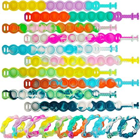 Photo 1 of 2 Packs of 10 Pcs Pop Bracelet Fidget Toy, Durable and Adjustable Bubble Stress Relief Finger Press Silicone Wristband for Kids and Adults